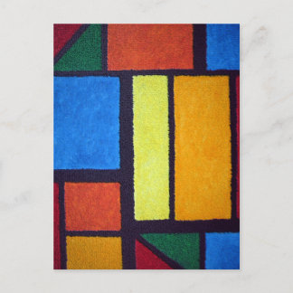 Carte Postale Style Mondrian Orange Green Blue Fuzzy Abstrait
