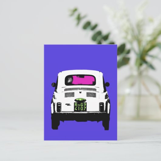 Carte Postale style pop art Fiat 500 à Rome (Debout devant)