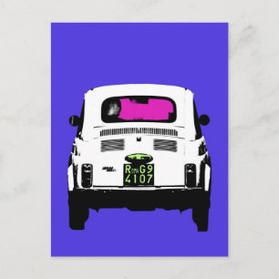 Carte Postale style pop art Fiat 500 à Rome