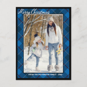 Carte Postale Style Tartan élégant Joyeux Noël Famille Photo