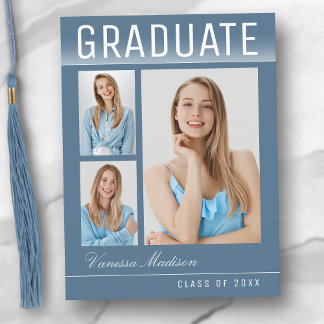 Carte Postale Style tendance moderne 3 Photo Blue Graduation