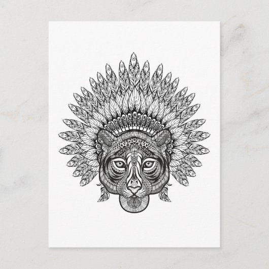 Carte Postale Style Tigre Tigré Dessiné À La Main (Devant)