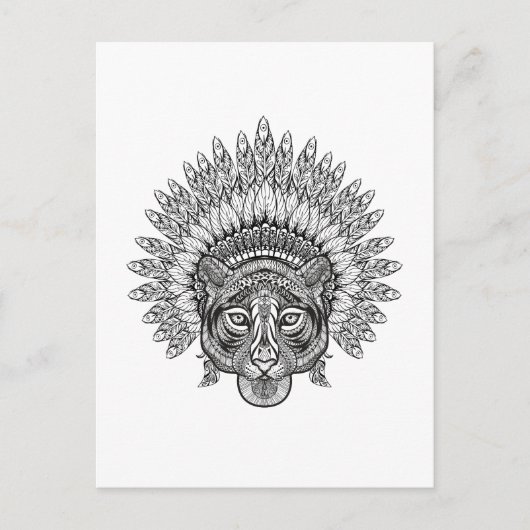 Carte Postale Style Tigre Tigré Dessiné À La Main (Devant)