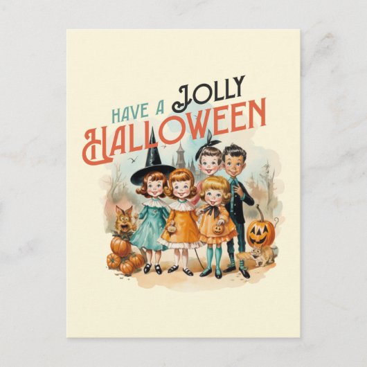 Carte Postale Style vintage "Avoir une Halloween joyeuse" (Devant)