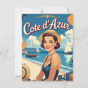 Carte Postale Style vintage Côte d'Azur Beach Girl