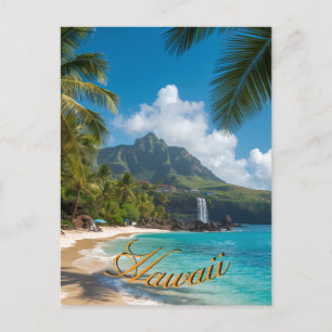 Carte Postale Style Vintage Hawaïen Palmiers Mer Bleu Ciel Voyag