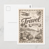 Carte Postale Style Vintage "Voyagez Plus" (Devant / Derrière)