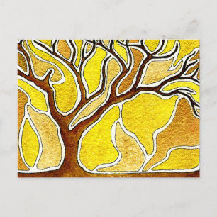 Carte Postale Stylet aquarelle et arbre d'encre - Or jaune