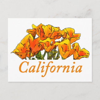 Carte Postale Stylisé California Poppy Art, texte "Californie"
