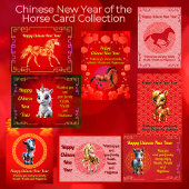 Carte postale Stylisée Cheval d'Or Chinois Nouvel 