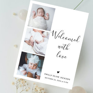 Carte Postale Stylish Script Minimaliste 3 Photo Bébé Merci