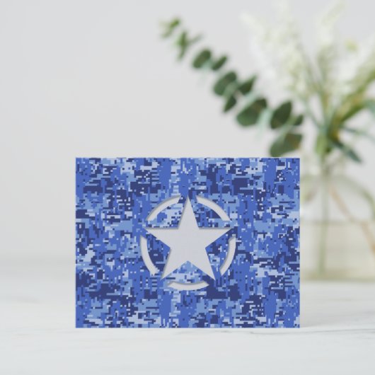 Carte Postale Stylo Star Retro Camouflage bleu marine (Debout devant)