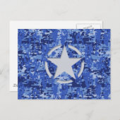 Carte Postale Stylo Star Retro Camouflage bleu marine (Devant / Derrière)