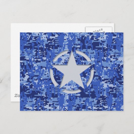 Carte Postale Stylo Star Retro Camouflage bleu marine (Devant / Derrière)