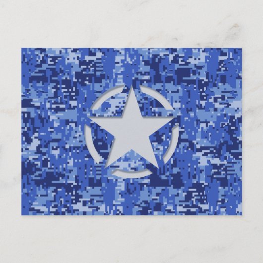 Carte Postale Stylo Star Retro Camouflage bleu marine (Devant)