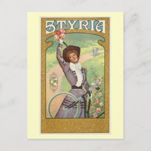 Carte Postale Styrie, Femme à vélo, Cirque c.1895 Vintage