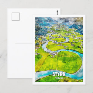 Carte Postale Styrn Norvège Fameux Travel Place aquarelle