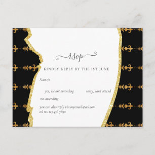 Carte Postale Sublime Black Gold Fleur De Lys Mariage