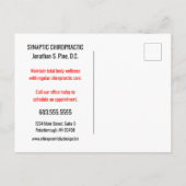 Carte Postale Subluxe Chiropratique Rappel/Réactivation (Dos)