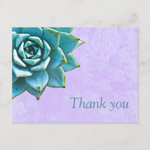 Carte Postale Succulente Remerciement Aquarelle Dentelle Lavande