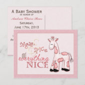 Carte Postale Sucre et épice bébé fille rose Douche Invitation (Devant / Derrière)