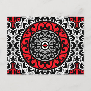 Carte Postale Sud-Ouest Sun Mandala Batik, Rouge, Noir et Blanc
