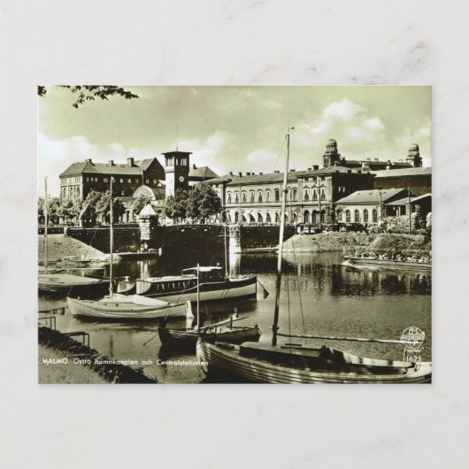 Carte Postale Suède vintage, port de Malmo (Devant)