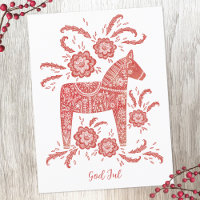 Carte postale suédoise Dala Horse God Jul Holiday