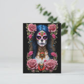 Carte Postale Sugar Skull Art - Femme traditionnelle (Debout devant)