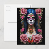Carte Postale Sugar Skull Art - Femme traditionnelle (Devant / Derrière)