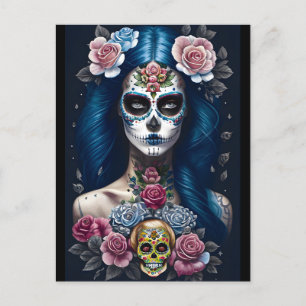 Carte Postale Sugar Skull Art - Ftripe femme dans le maquillage