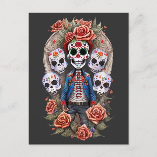 Carte Postale Sugar Skull Art - Homme debout en Arch (Devant)