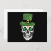 Carte Postale Sugar Skull St Patrick Day Leprechaun Shamrock (Devant / Derrière)