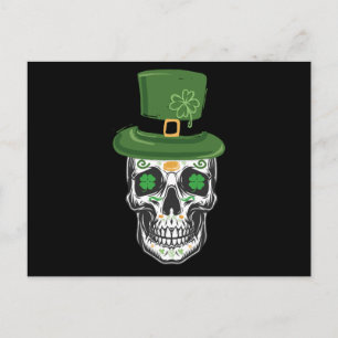 Carte Postale Sugar Skull St Patrick Day Leprechaun Shamrock
