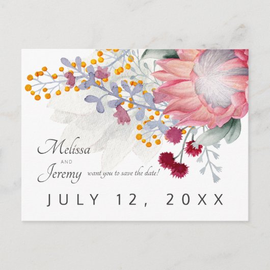 Carte Postale Sugarbush Protea Tropical Enregistrer La Date (Devant)