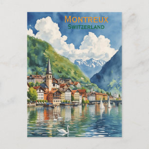 Carte Postale Suisse Montreux peinture à l'aquarelle