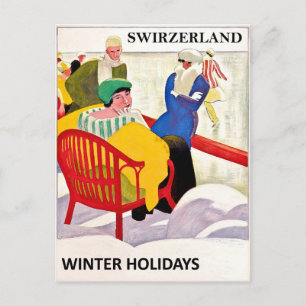 Carte Postale Suisse, vacances d'hiver, patinage sur glace, vint