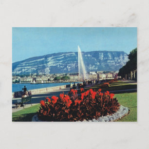 Carte Postale Suisse vintage, Genève, Jet l'eau, jardins
