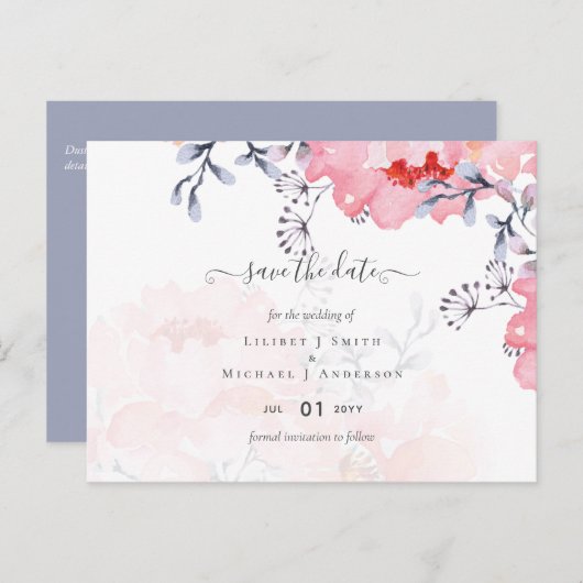 Carte Postale Suite Mariage en fleurs rose pâle Sublime (Devant / Derrière)