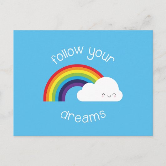 Carte Postale Suivez vos rêves Kawaii Rainbow (Devant)