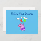Carte Postale Suivez vos rêves mignon Hippo volant (Devant / Derrière)