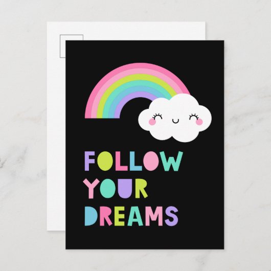 Carte Postale Suivez Vos Rêves Nuage Arc-en-Ciel Mignon (Devant / Derrière)