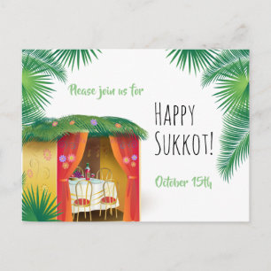 Carte Postale Sukkot Festival Party Sukkah Lulav & Etrog Invitat
