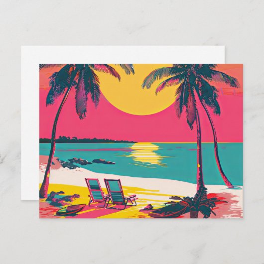 Carte Postale Summer Beach Vibe Rétro Surfer Palm Trees coucher (Devant / Derrière)