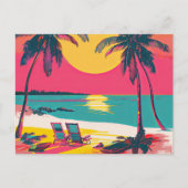 Carte Postale Summer Beach Vibe Rétro Surfer Palm Trees coucher (Devant)