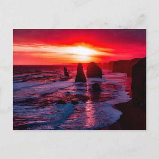Carte Postale Summer Crimson Sunset Sky Vibrant Rocky Beach (Devant)
