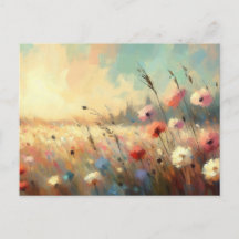 Summer Flower Field Nature Scene Impressionist Ar