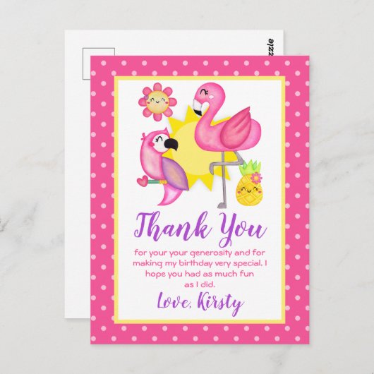 Carte Postale Summer Paradise Flamant rose Parrot fête d'anniver (Devant / Derrière)