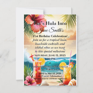Carte Postale Summer Tropical Luau Beach Party 21e anniversaire