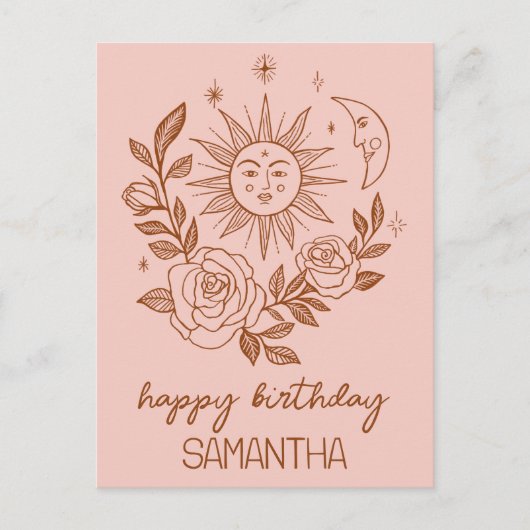 Carte Postale Sun Moon & Roses Boho Magical ANNIVERSAIRE NOM PER (Devant)